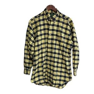 Lauren Ralph Button Down Shirt Men’s Size Medium Black Yellow Plaid Long Sleeve